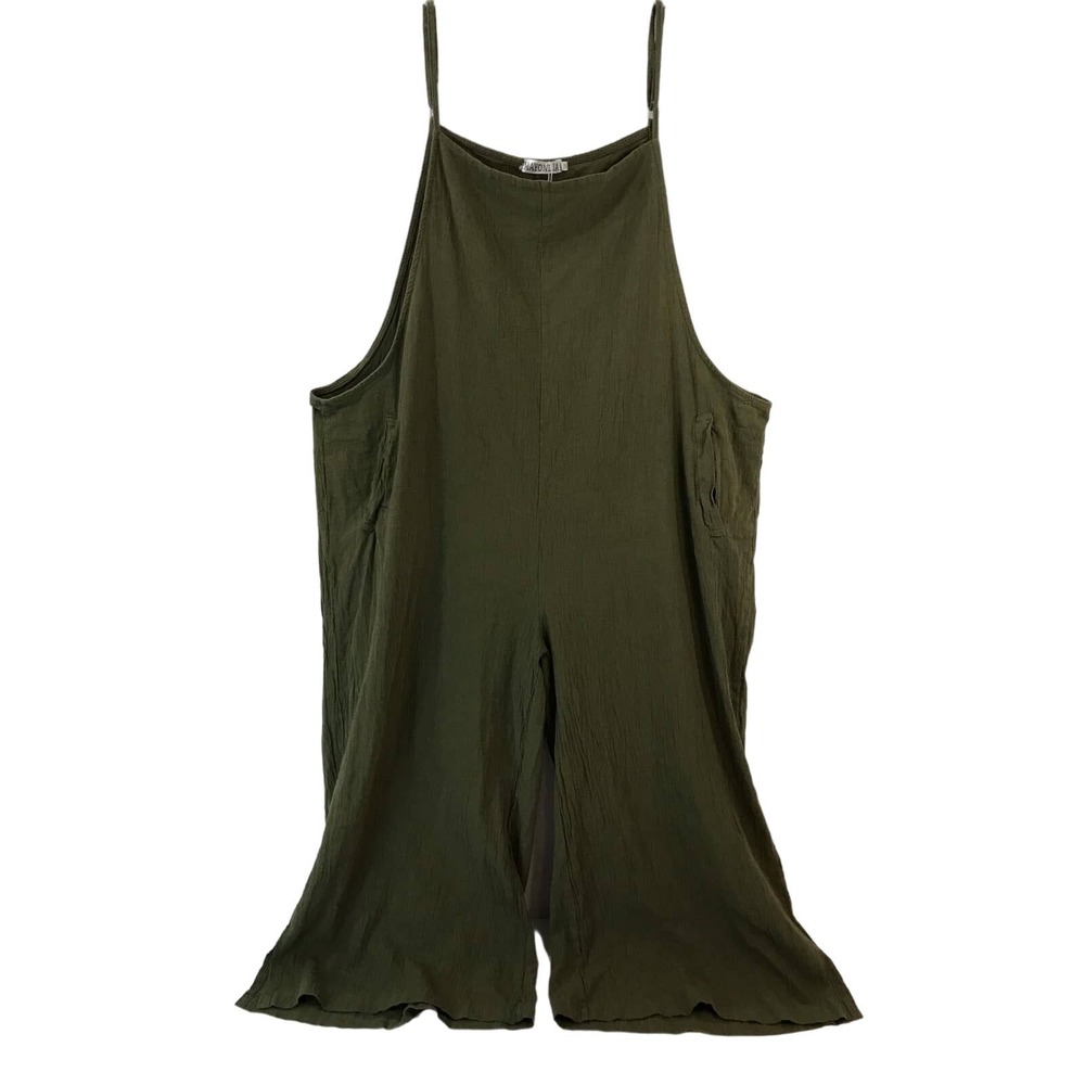 Women's Overall Jumpsuit Bib Trouser Wide Leg 100% Cotton Olive Green Size 5xl